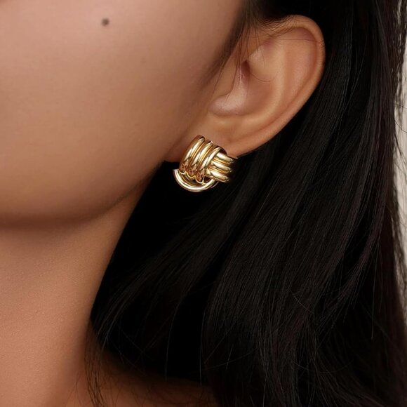 Women's Chunky Knot Lightweight Trendy Jewelry Earrings 14k Gold Plated - Picture 4 of 4